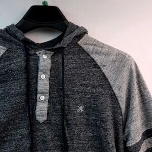 Flag & Anthem Mens Gray Henley Hoodie Long Sleeve Size M Two Tone Lightweight